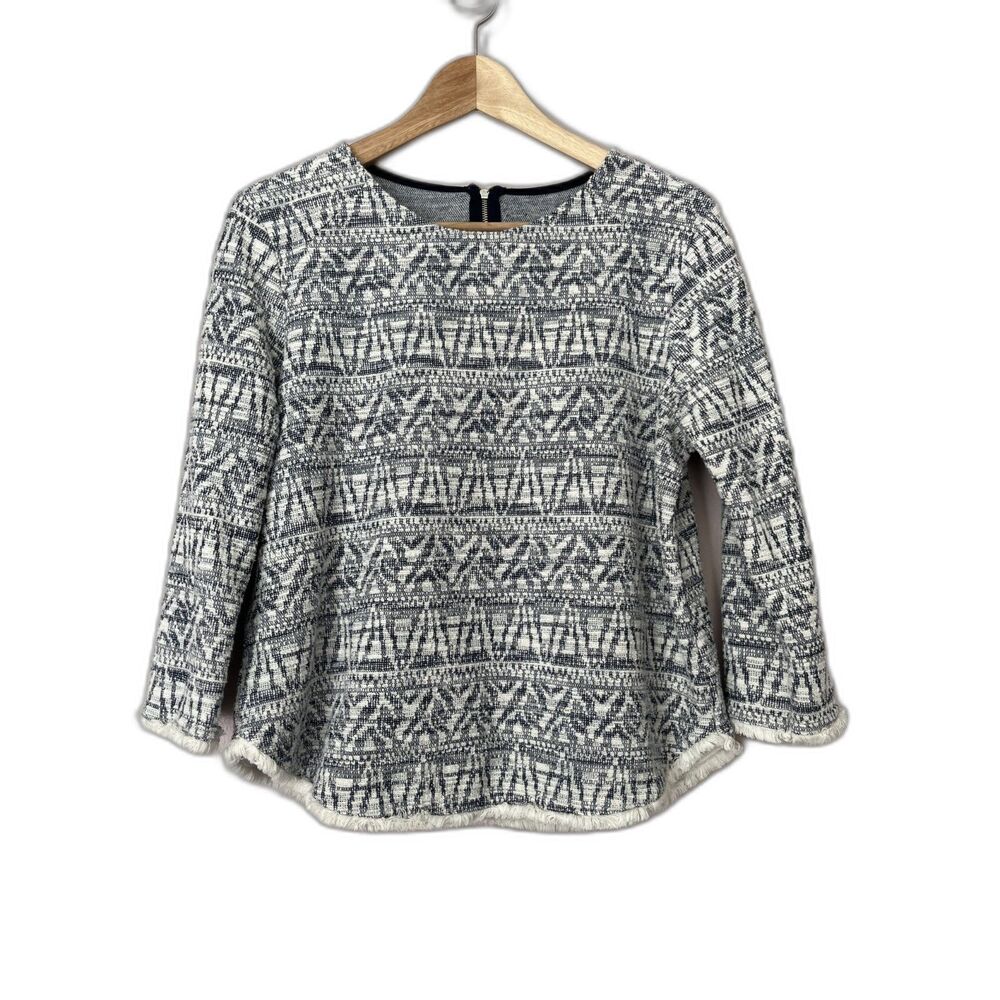 Anthropologie W5 Aztec Tribal Print Raw Hem Top Small Boho Fringe Western Casual